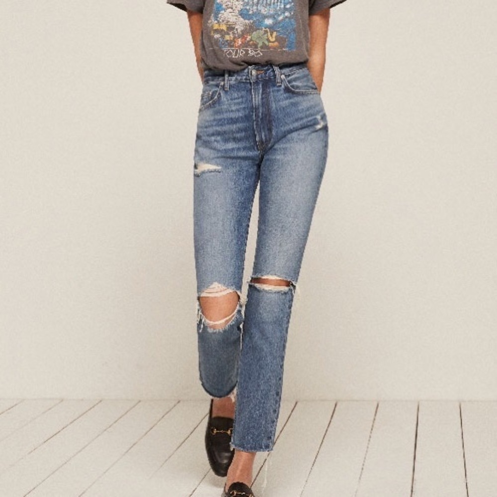Reformation high rise cigarette ripped jeans 26